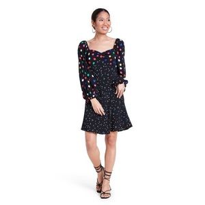 RIXO Polka Dot Long Sleeve Swing Dress